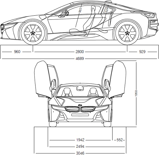 במוו i8 - מידות